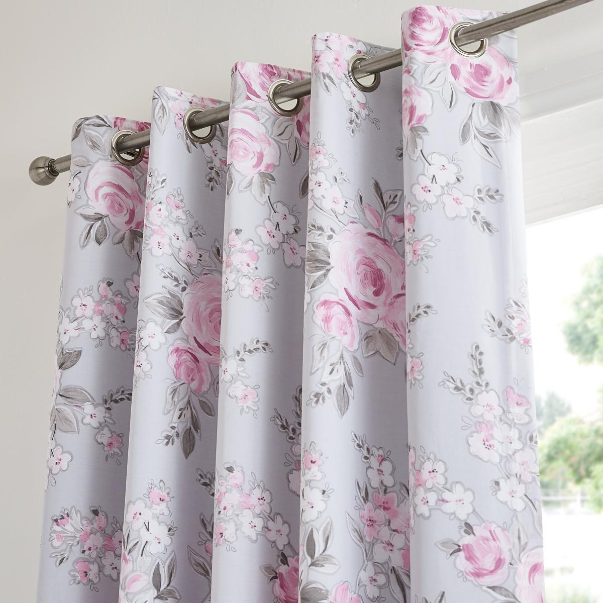 Rosemont Grey Blackout Eyelet Curtains Grey, Pink and White – image 3