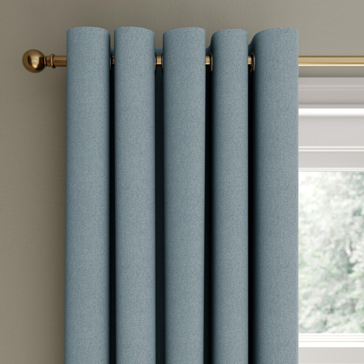 Rotterdam Herringbone Ashley Blue Blackout Eyelet Curtains Ashley Blue – image 2