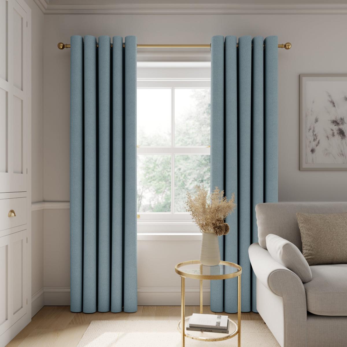 Rotterdam Herringbone Ashley Blue Blackout Eyelet Curtains Ashley Blue – image 1