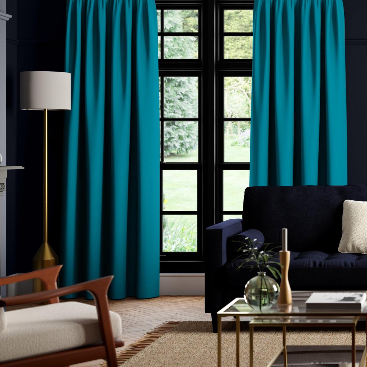 Panama Cotton Made to Measure Curtains Panama Teal – image 1