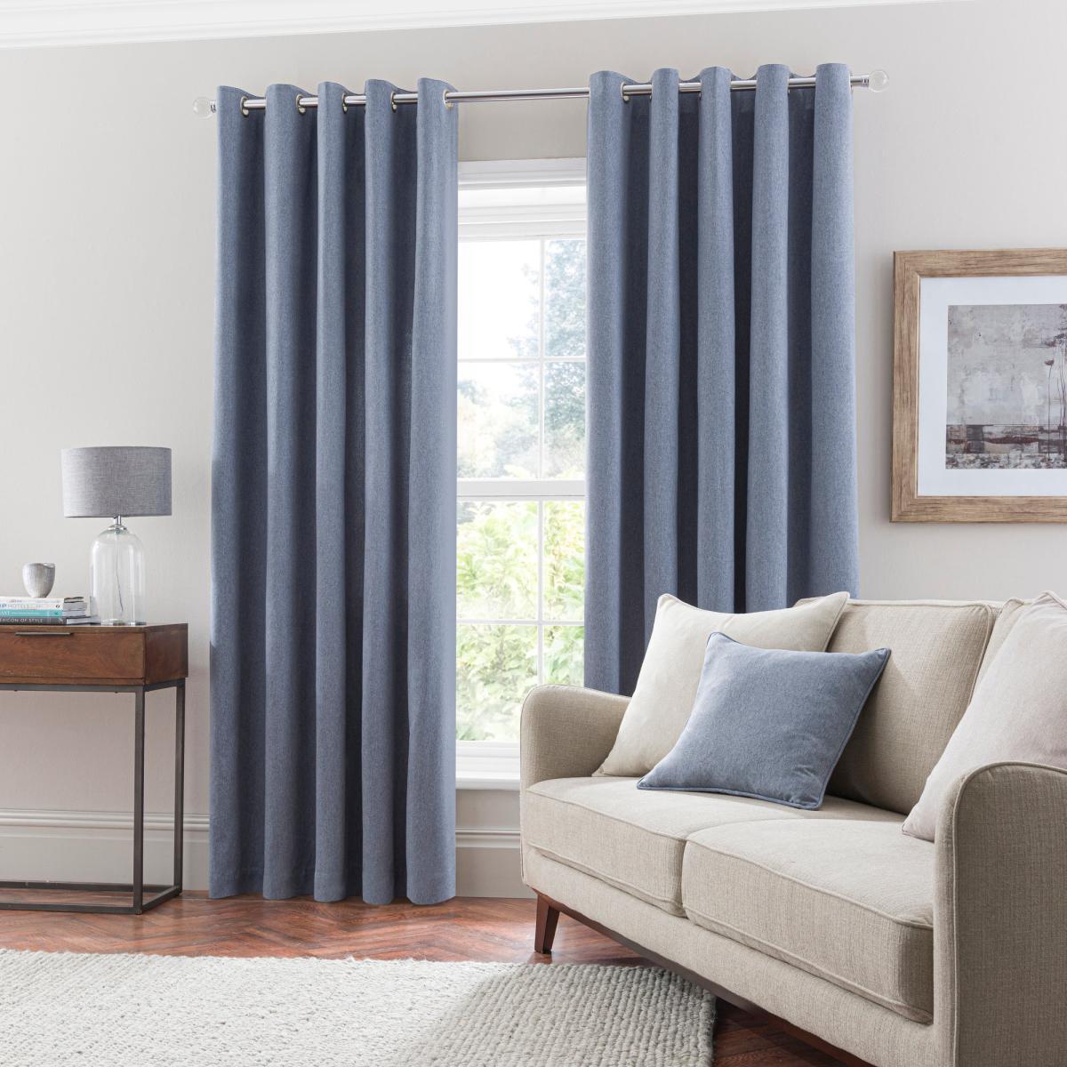 Luna Brushed Dusky Blue Blackout Eyelet Curtains Blue – image 2