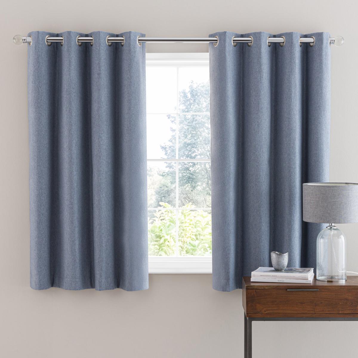 Luna Brushed Dusky Blue Blackout Eyelet Curtains Blue – image 4