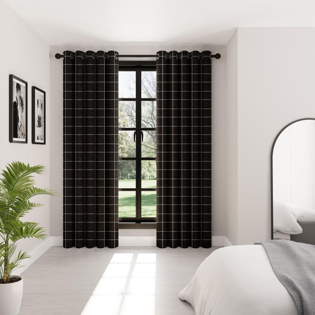 Haddington Black Checked Eyelet Curtains Black – image 2