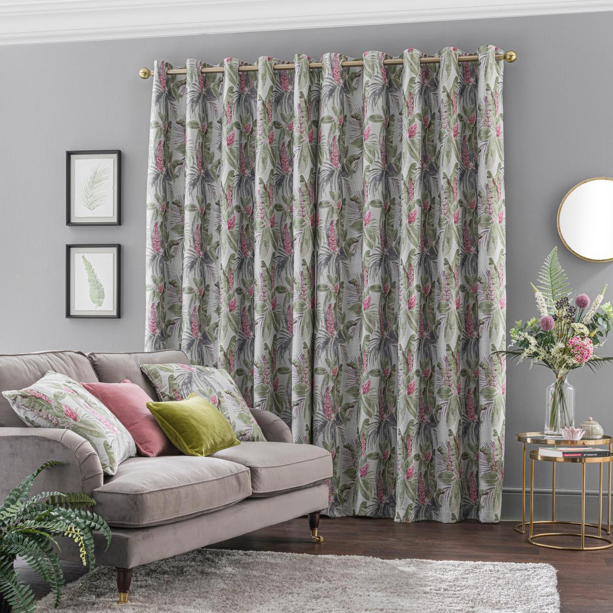 Rio Palm Eyelet Curtain Green Green/Pink – image 3