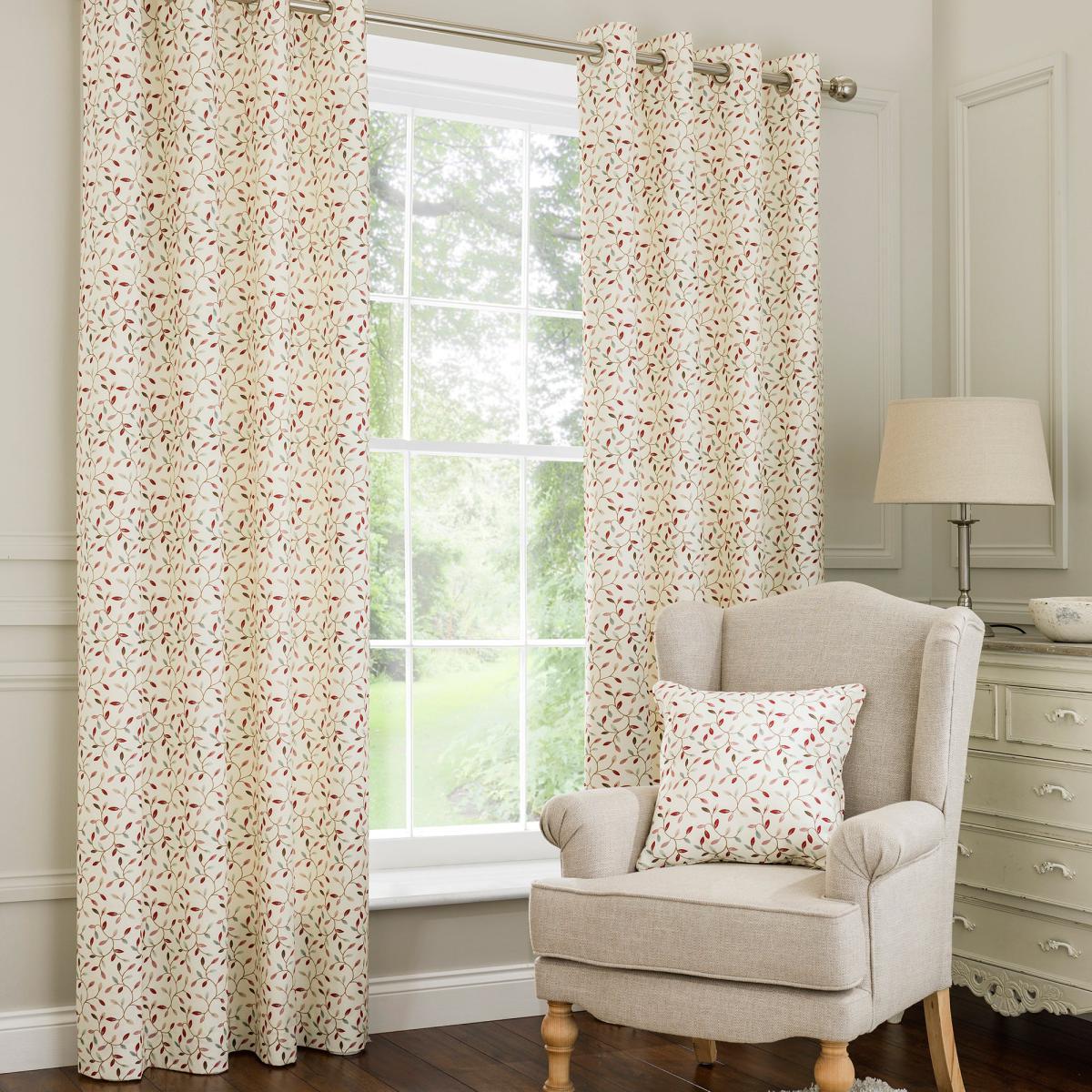 Juliet Mulberry Eyelet Curtains Red, Green and Beige – image 2