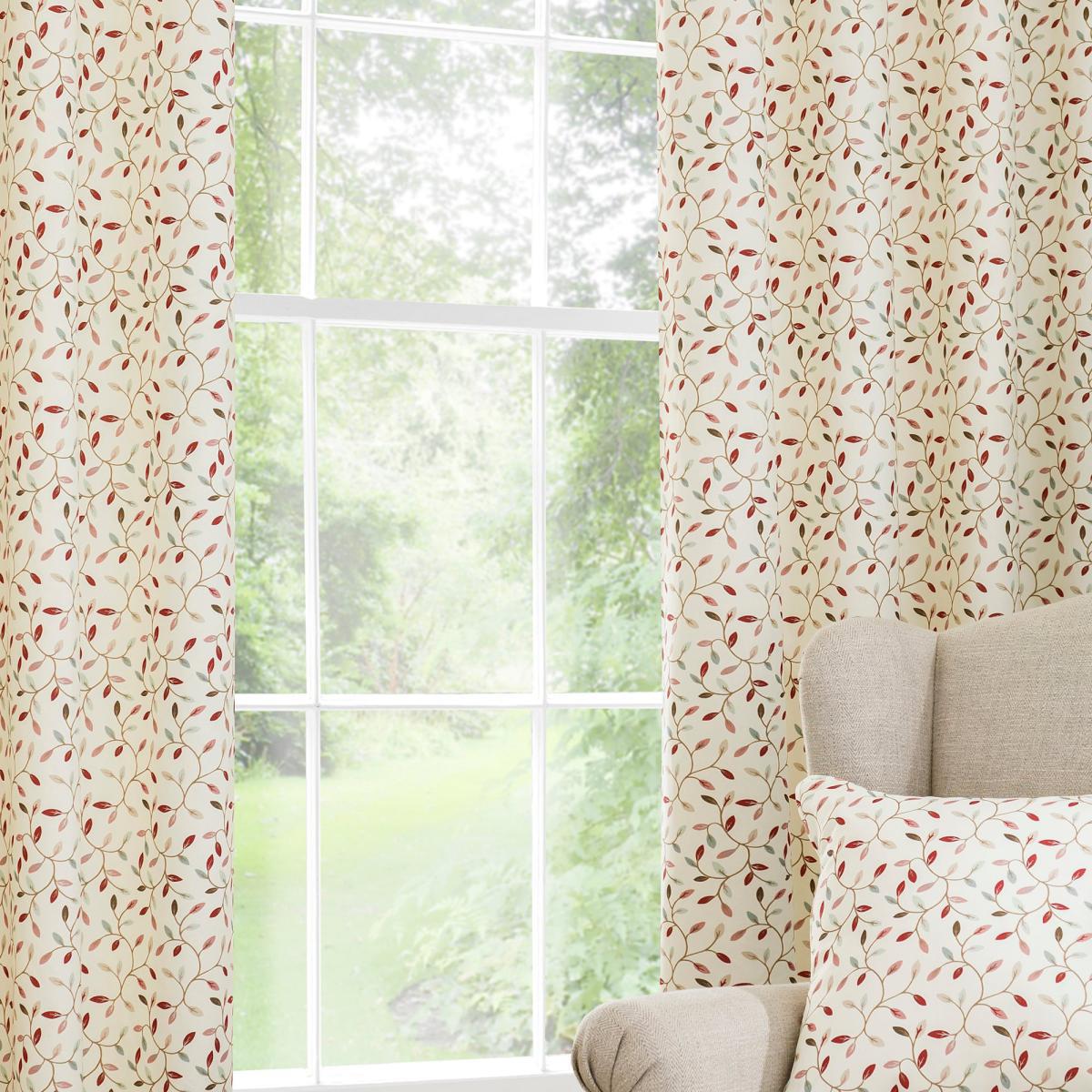 Juliet Mulberry Eyelet Curtains Red, Green and Beige – image 3