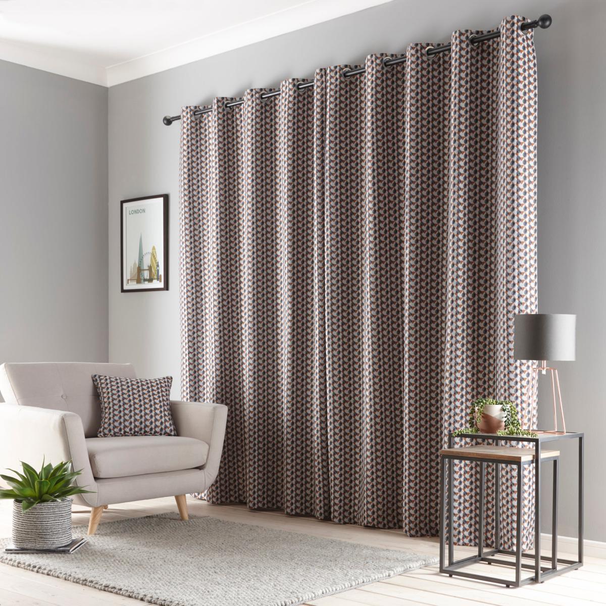 Elements Brandt Navy Eyelet Curtains Navy Blue, Orange and White – image 3