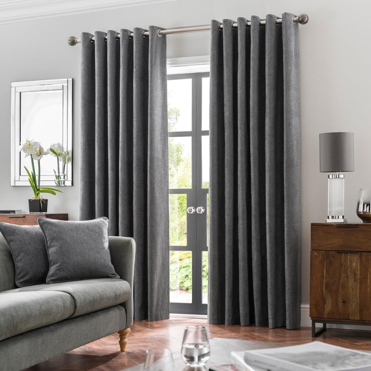 Oxford Grey Chenille Eyelet Curtains Grey – image 2