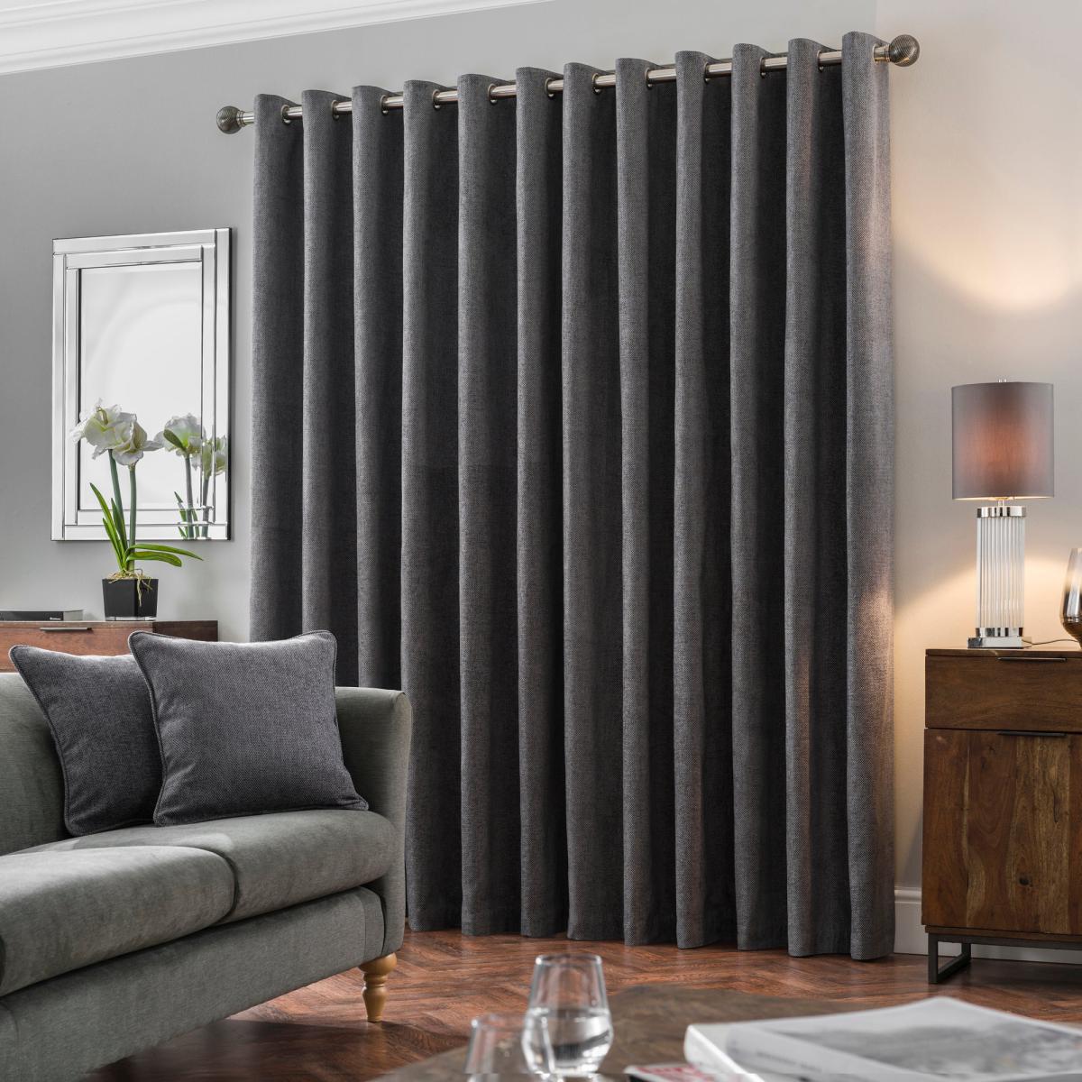 Oxford Grey Chenille Eyelet Curtains Grey – image 3