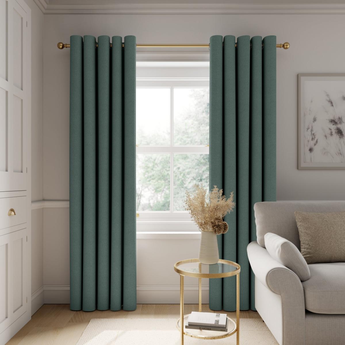 Rotterdam Herringbone Bottle Green Blackout Eyelet Curtains Green – image 2