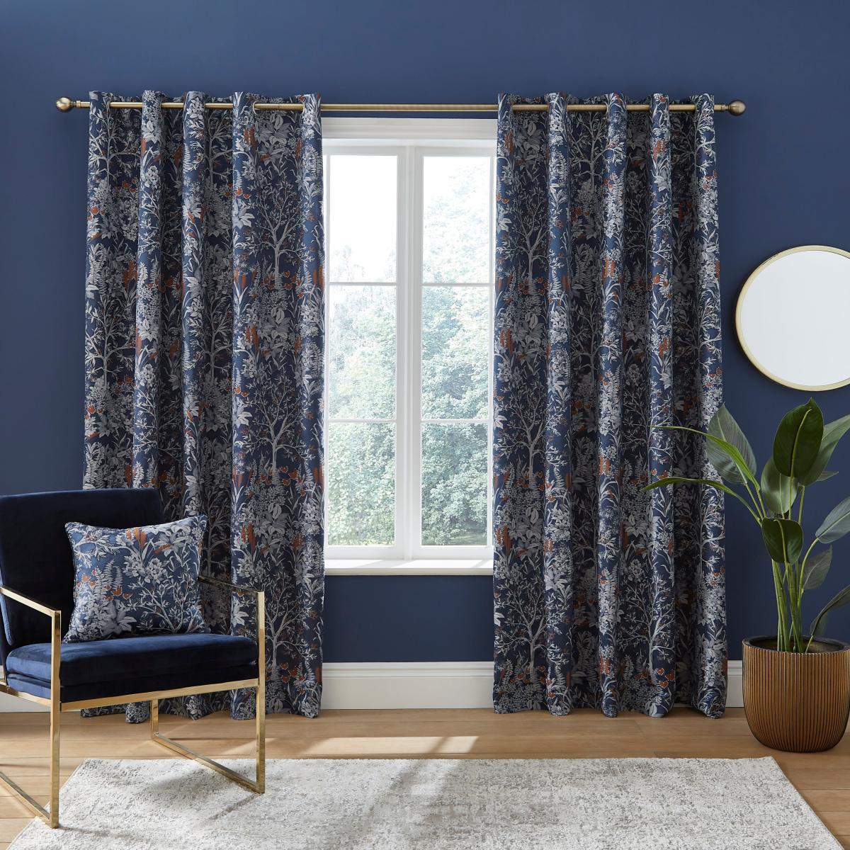 Audrey Navy Eyelet Curtains Navy Blue/White/Brown – image 2