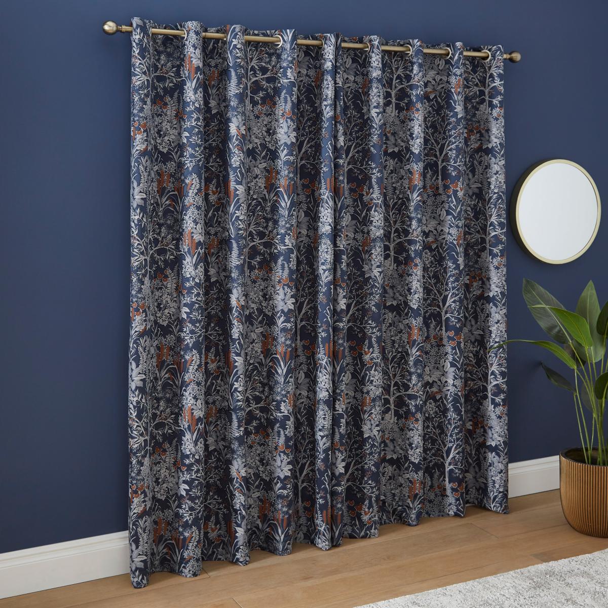 Audrey Navy Eyelet Curtains Navy Blue/White/Brown – image 4