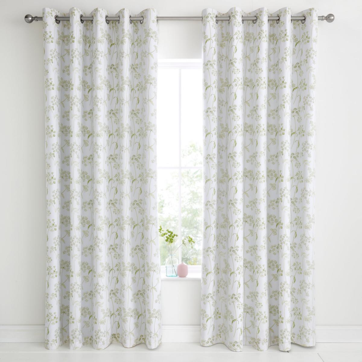 Felicity White Floral Blackout Eyelet Curtains White and Green – image 3
