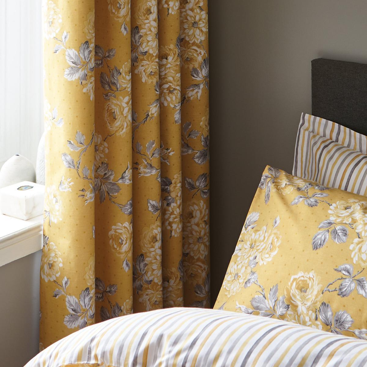 Ashbourne Ochre Blackout Eyelet Curtains Yellow, Grey and White – image 2