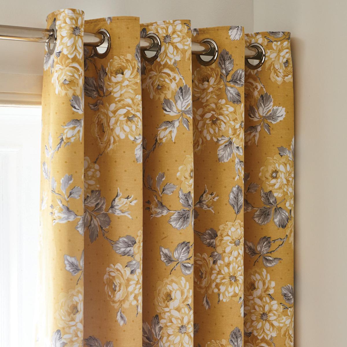 Ashbourne Ochre Blackout Eyelet Curtains Yellow, Grey and White – image 3