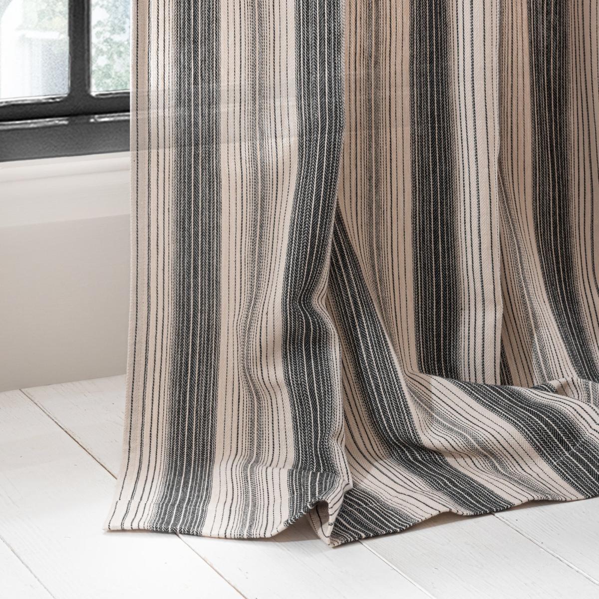 Nordic Stripe Monochrome 100% Cotton Eyelet Curtains Grey/Beige – image 4