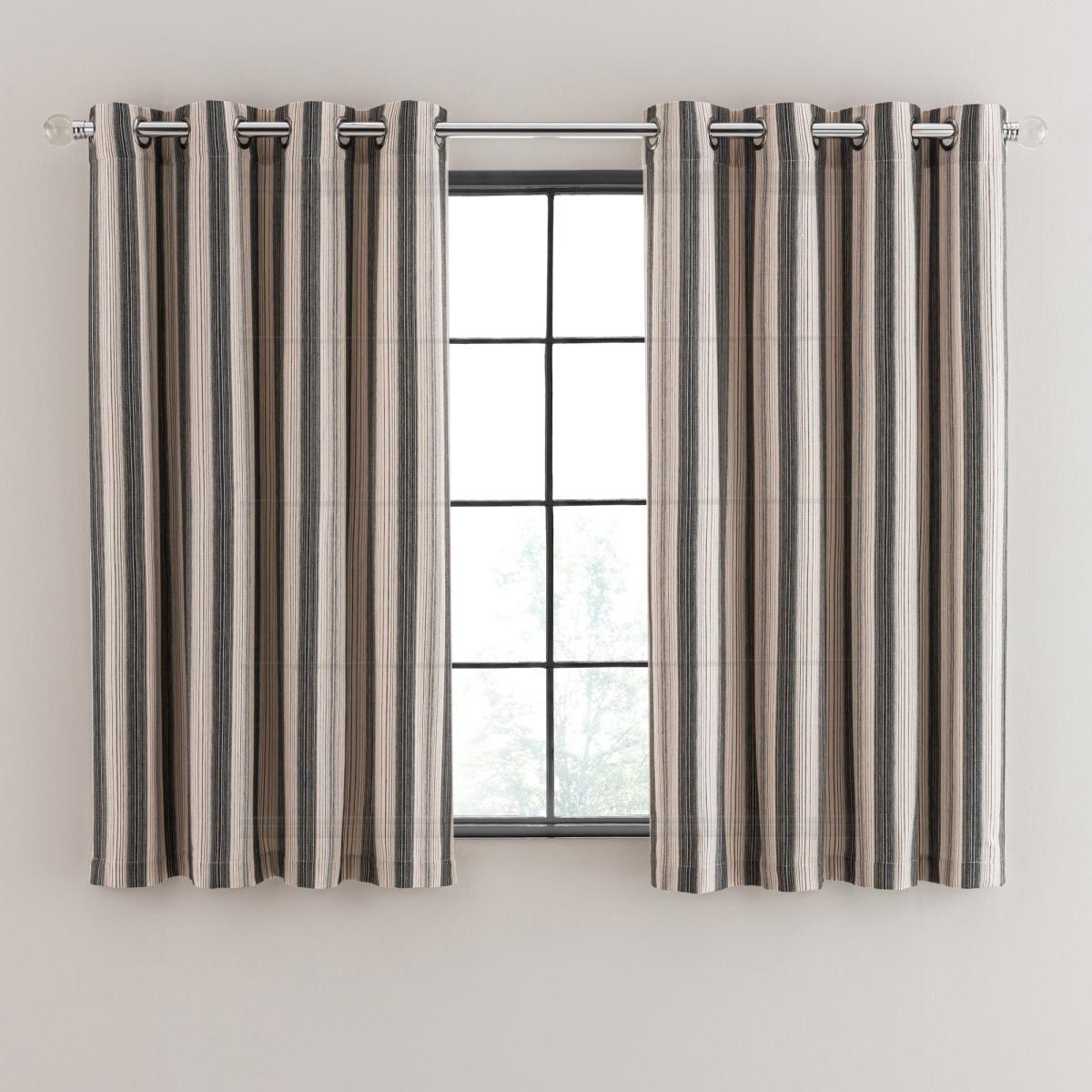 Nordic Stripe Monochrome 100% Cotton Eyelet Curtains Grey/Beige – image 5
