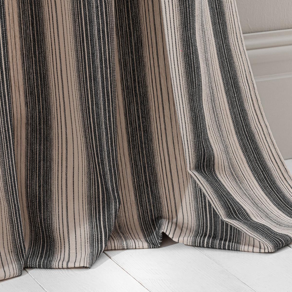 Nordic Stripe Monochrome 100% Cotton Eyelet Curtains Grey/Beige – image 6