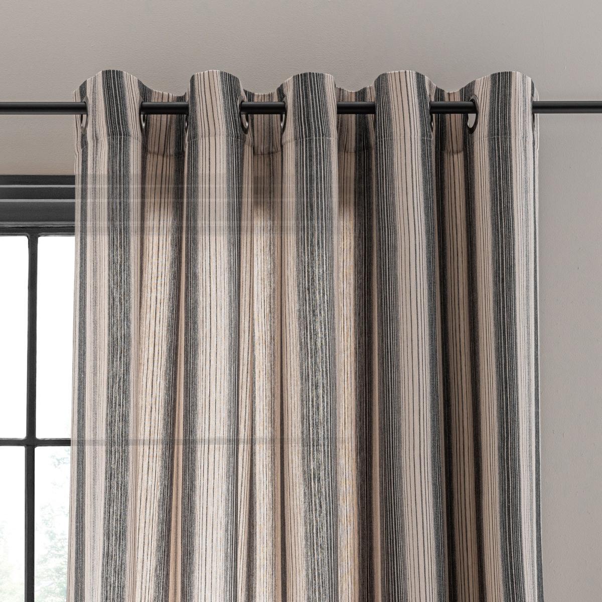 Nordic Stripe Monochrome 100% Cotton Eyelet Curtains Grey/Beige – image 7
