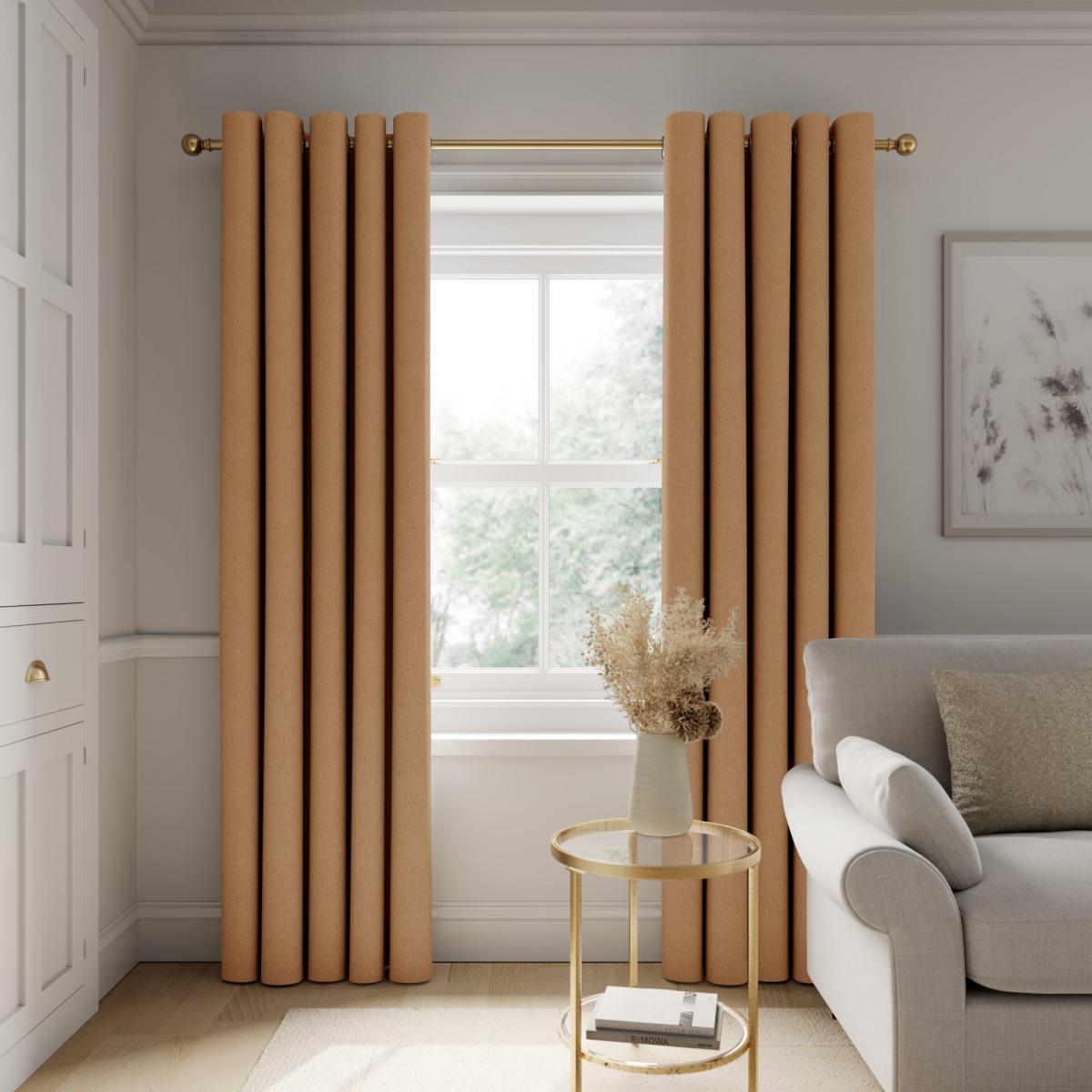Rotterdam Herringbone Butterscoth Blackout Eyelet Curtains Butterscotch (Orange) – image 2