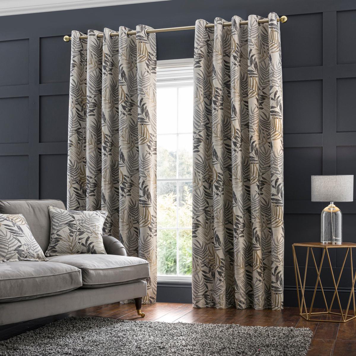 Leaf Jacquard Grey Blackout Eyelet Curtains Grey/Green – image 2