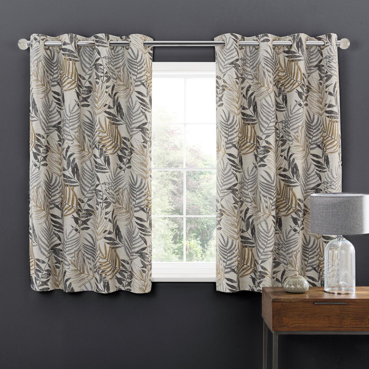 Leaf Jacquard Grey Blackout Eyelet Curtains Grey/Green – image 5