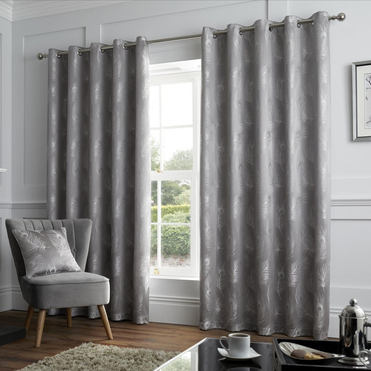Feather Silver Jacquard Eyelet Curtains Silver – image 2