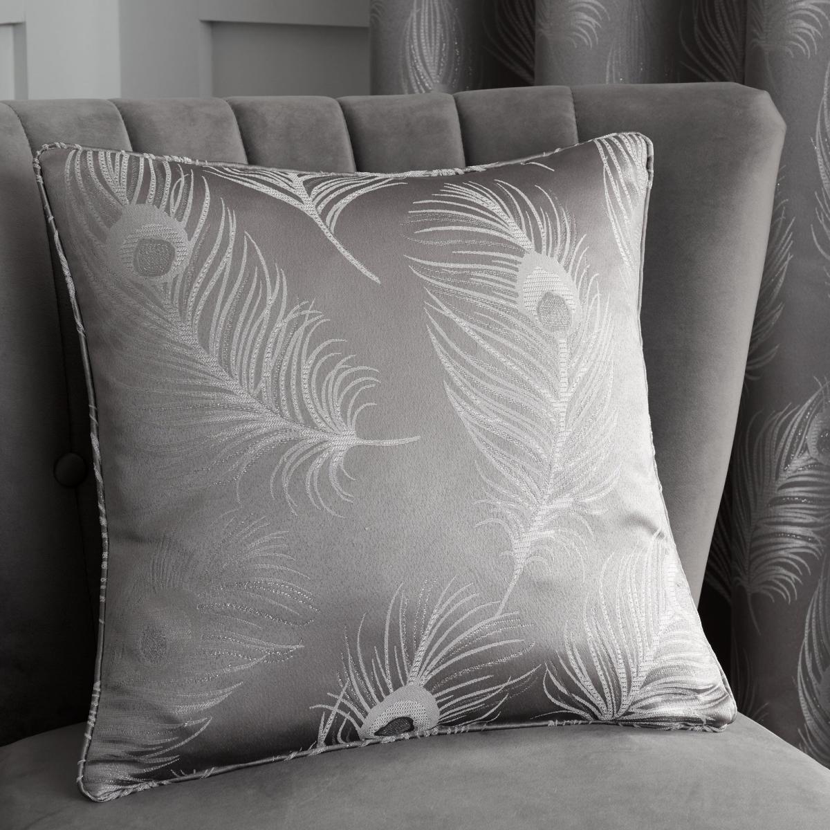Feather Silver Jacquard Eyelet Curtains Silver – image 4