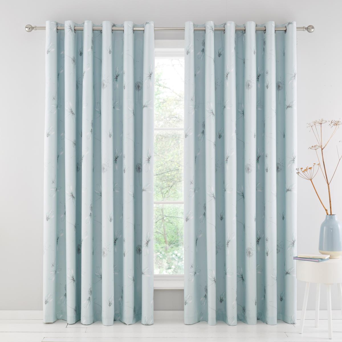 Dragonflies Duck Egg Blackout Eyelet Curtains Blue/Grey – image 2