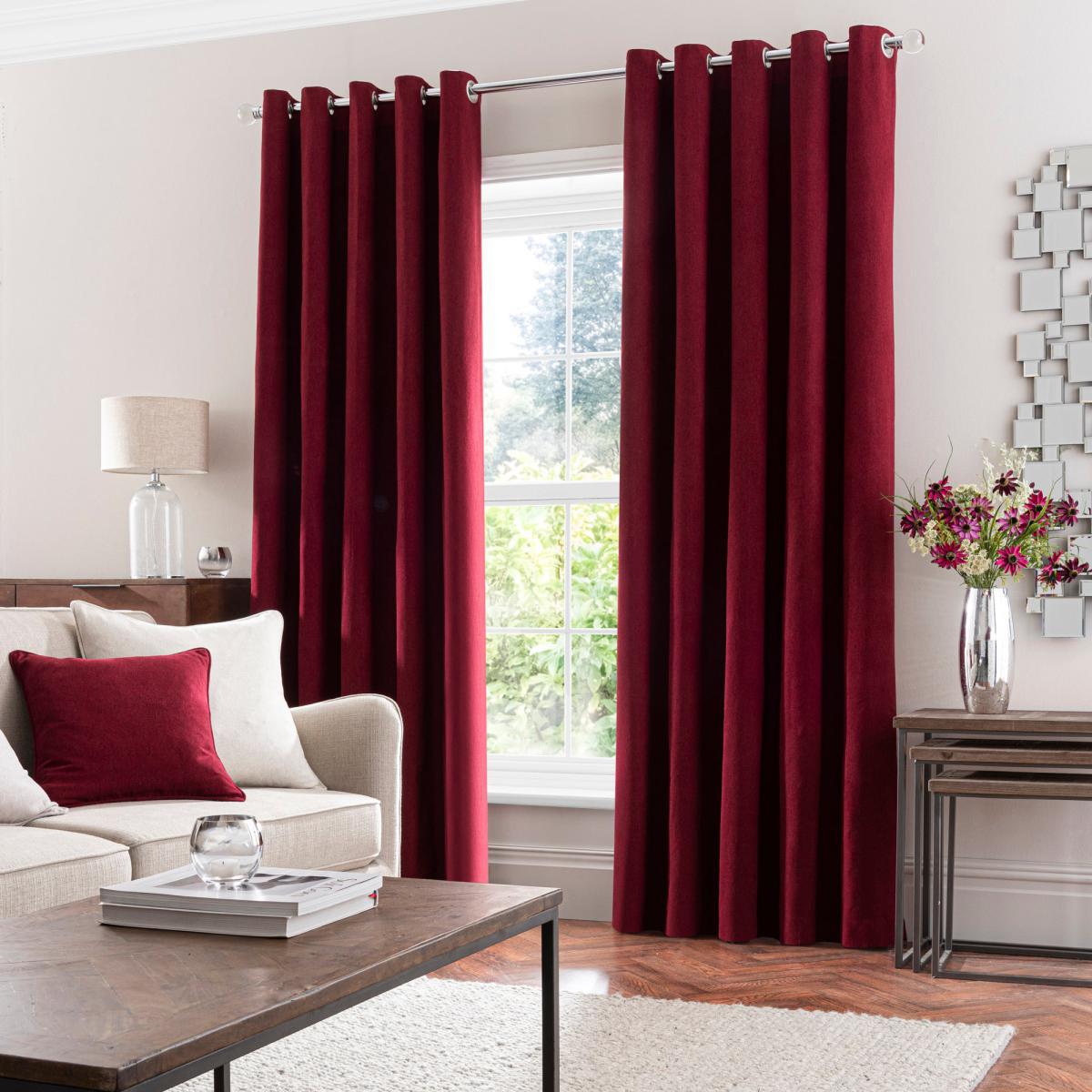 Luna Brushed Wine Blackout Eyelet Curtains Red – image 2