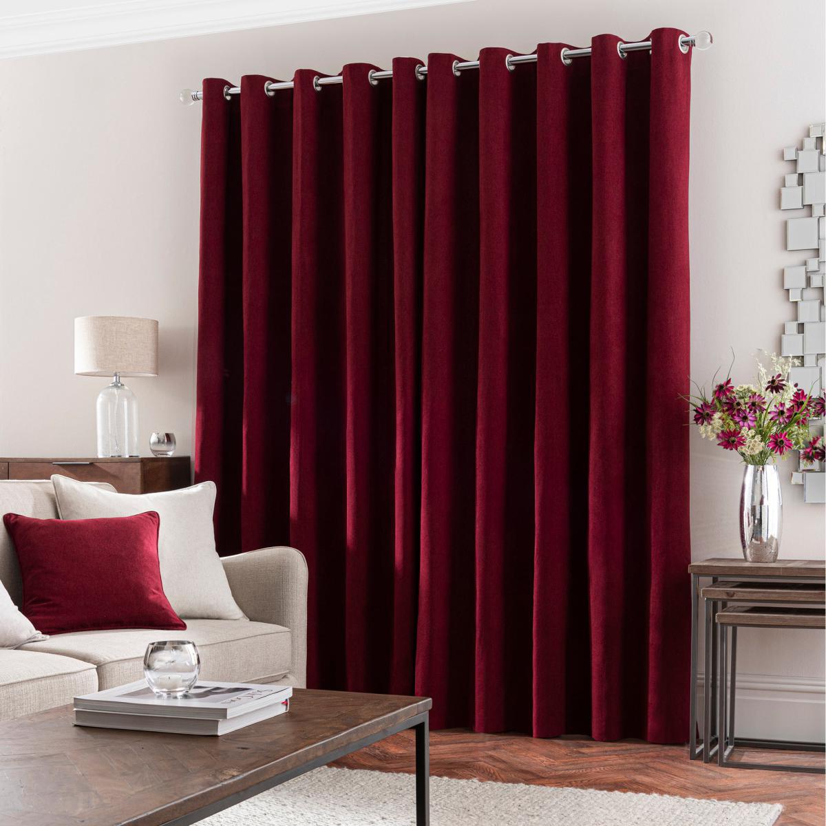 Luna Brushed Wine Blackout Eyelet Curtains Red – image 3
