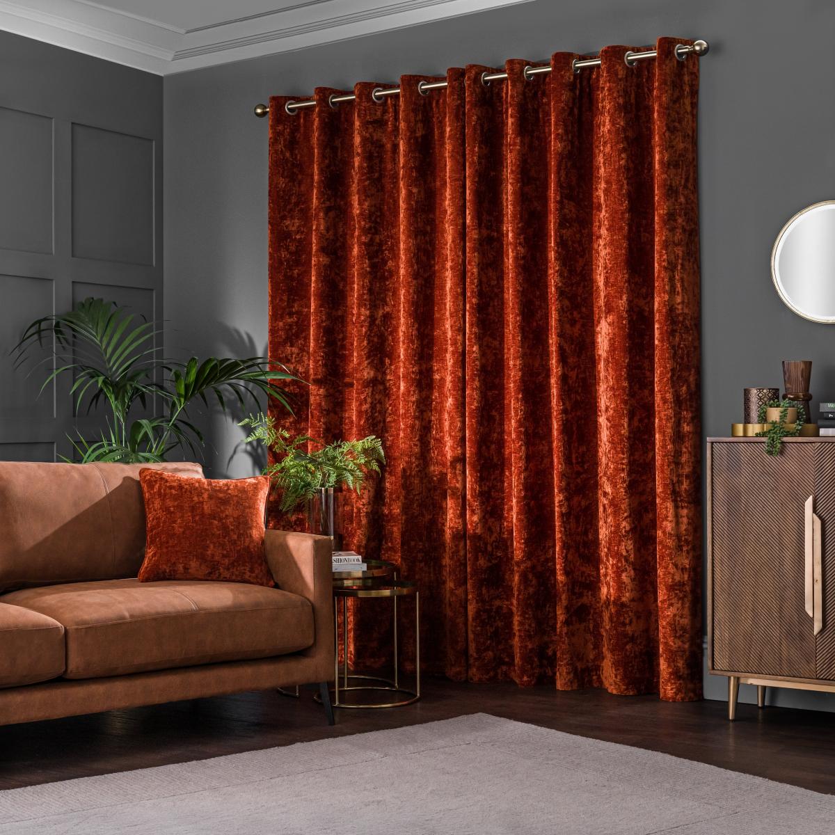 Vintage Chenille Orange Umber Thermal Fleece Lined Eyelet Curtain Orange Umber – image 4