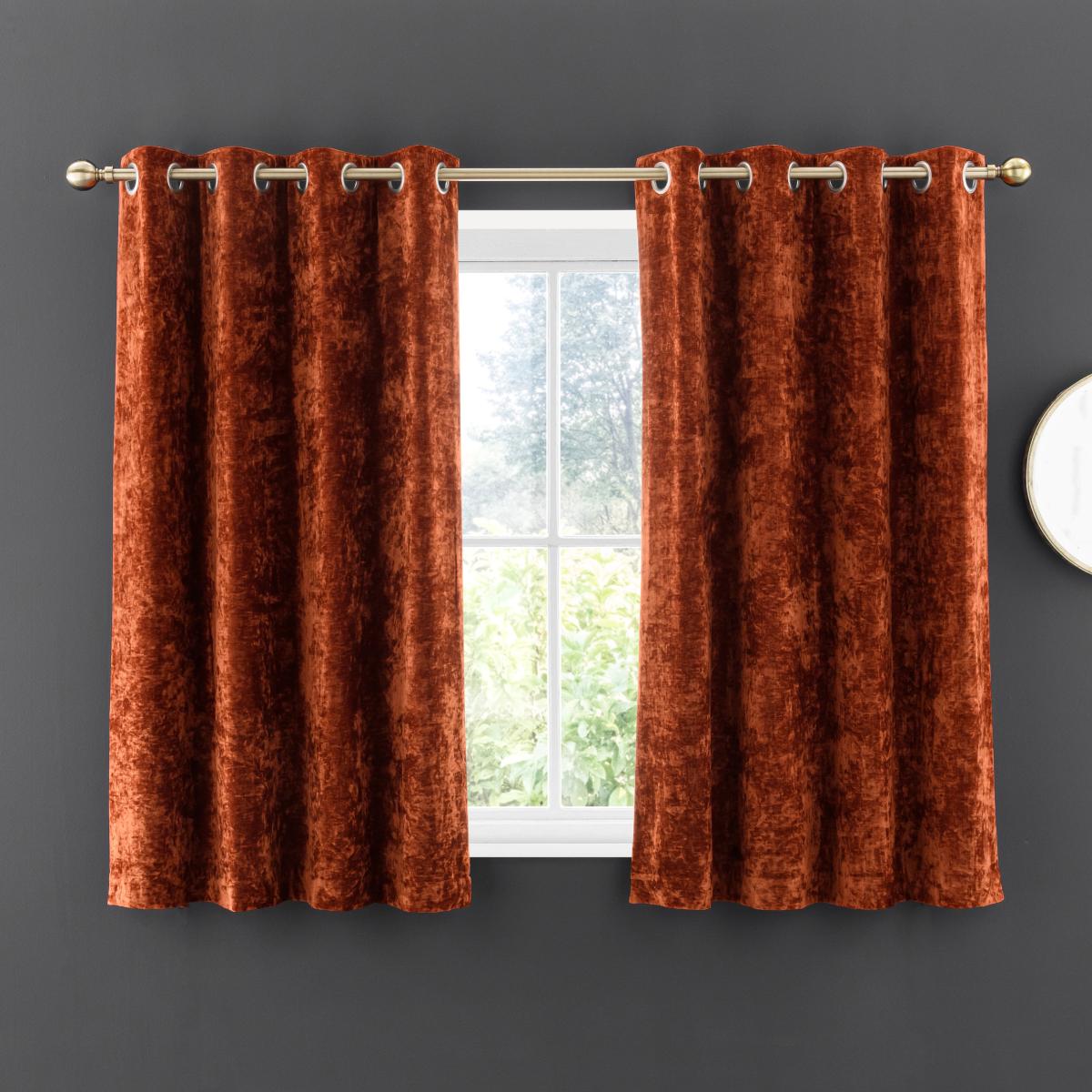 Vintage Chenille Orange Umber Thermal Fleece Lined Eyelet Curtain Orange Umber – image 5