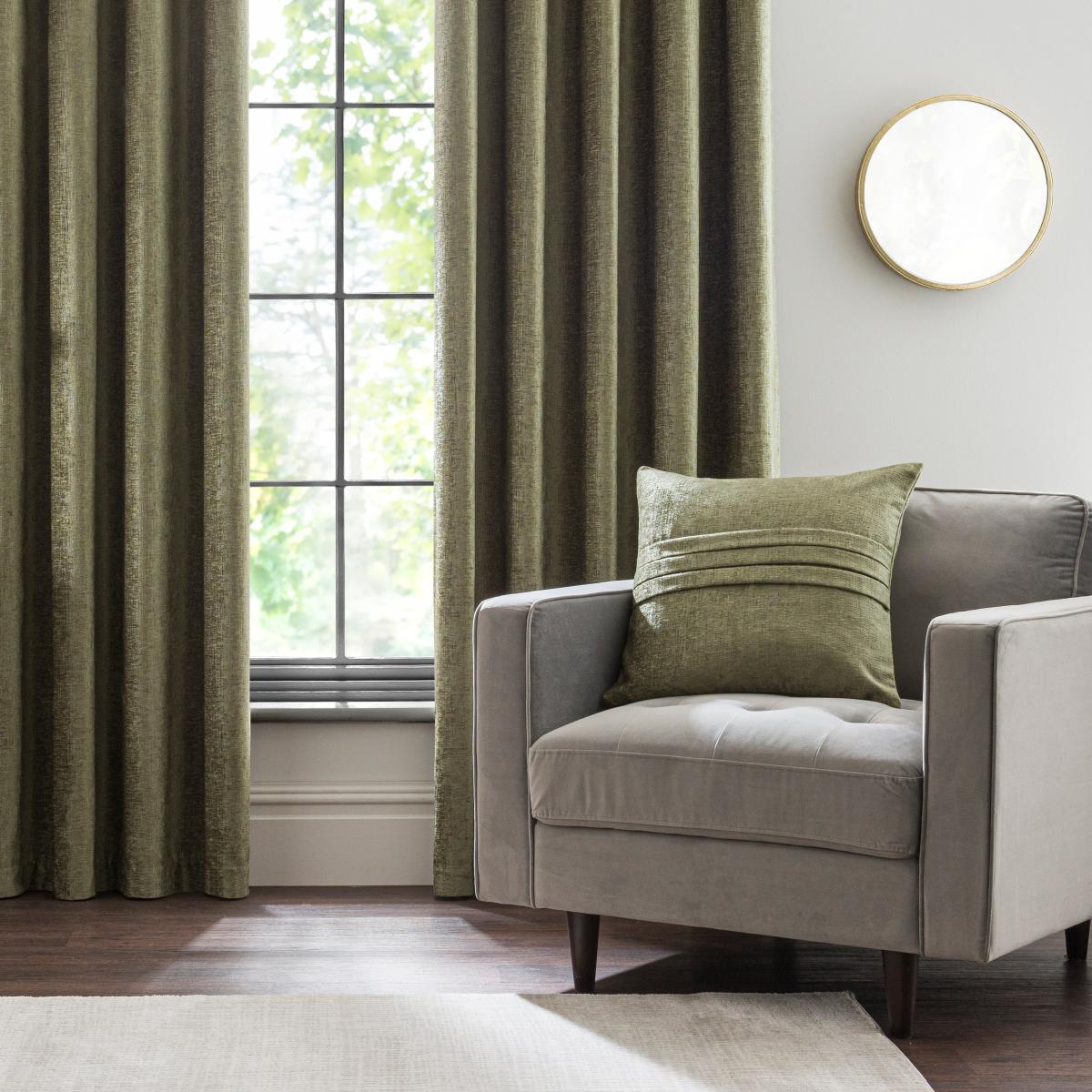 Chenille Olive Eyelet Curtains Green – image 4