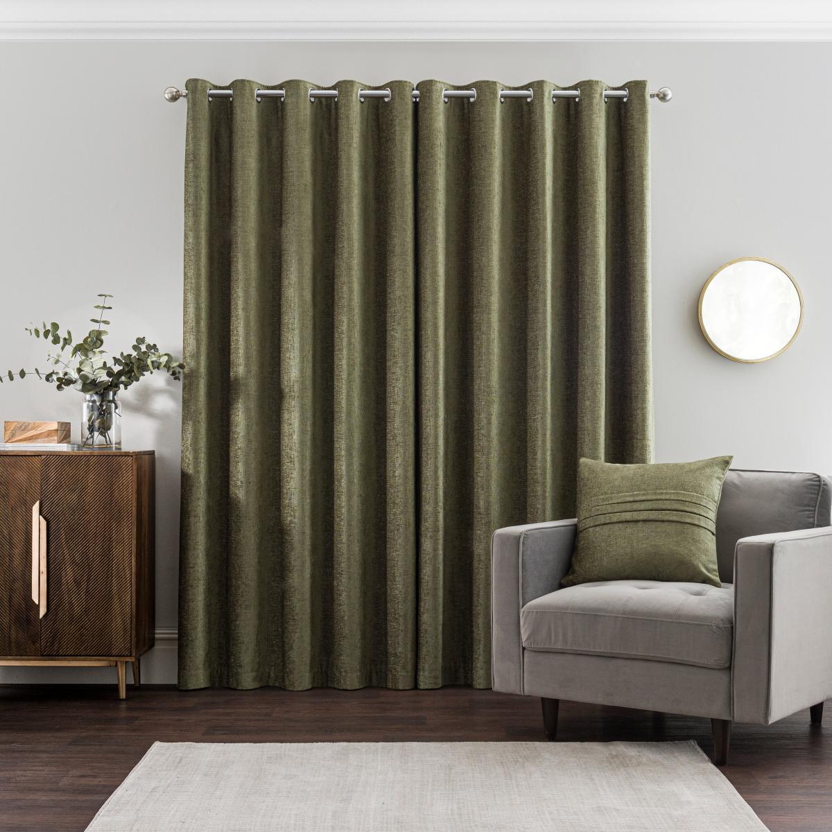 Chenille Olive Eyelet Curtains Green – image 5