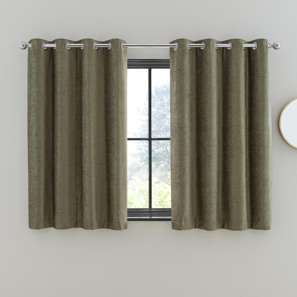 Chenille Olive Eyelet Curtains Green – image 6