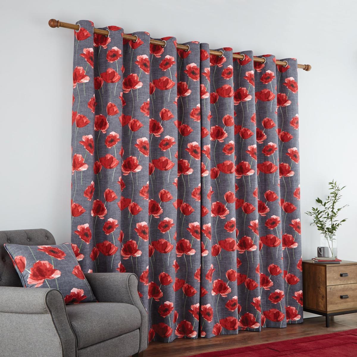Poppy Trail Red Eyelet Curtains Red, Green and Grey – image 4