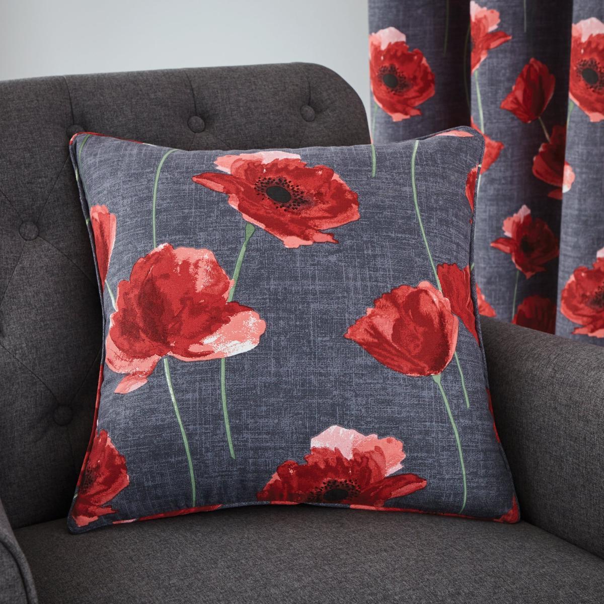 Poppy Trail Red Eyelet Curtains Red, Green and Grey – image 5