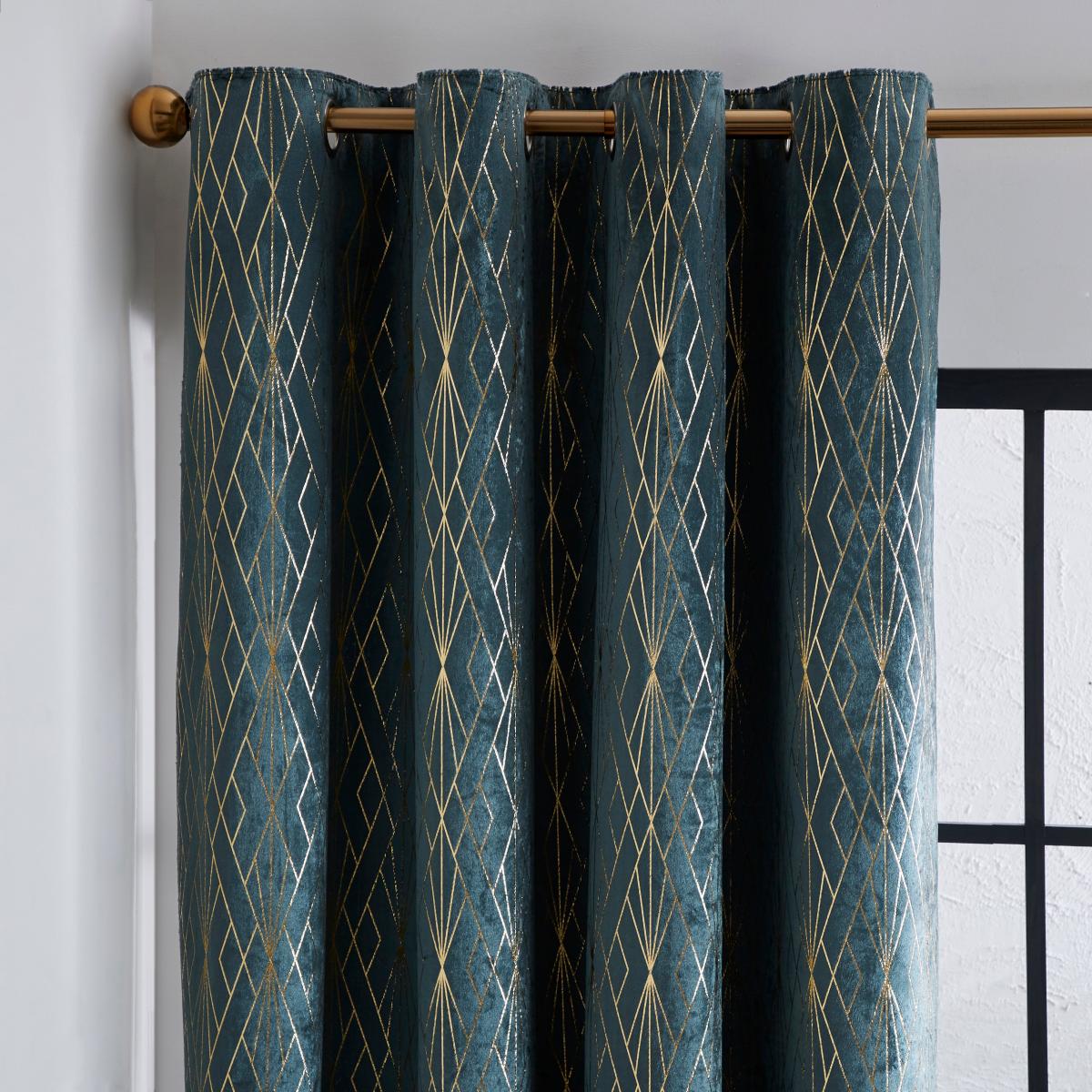 Foil Eyelet Curtains Bottle Green Green