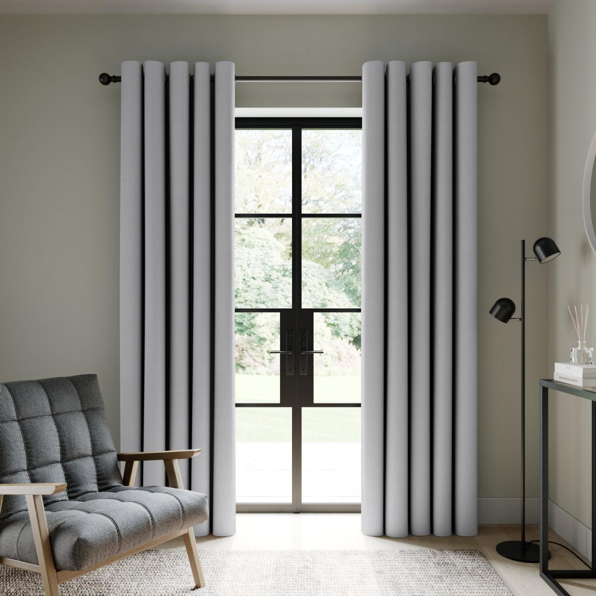 Berlin Soft Grey Blackout Eyelet Curtains Grey – image 2