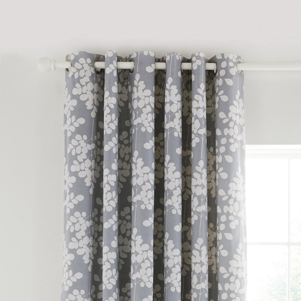 Clarissa Hulse Ginkgo Patchwork Pink and Mustard Eyelet Curtains Grey and White – image 2