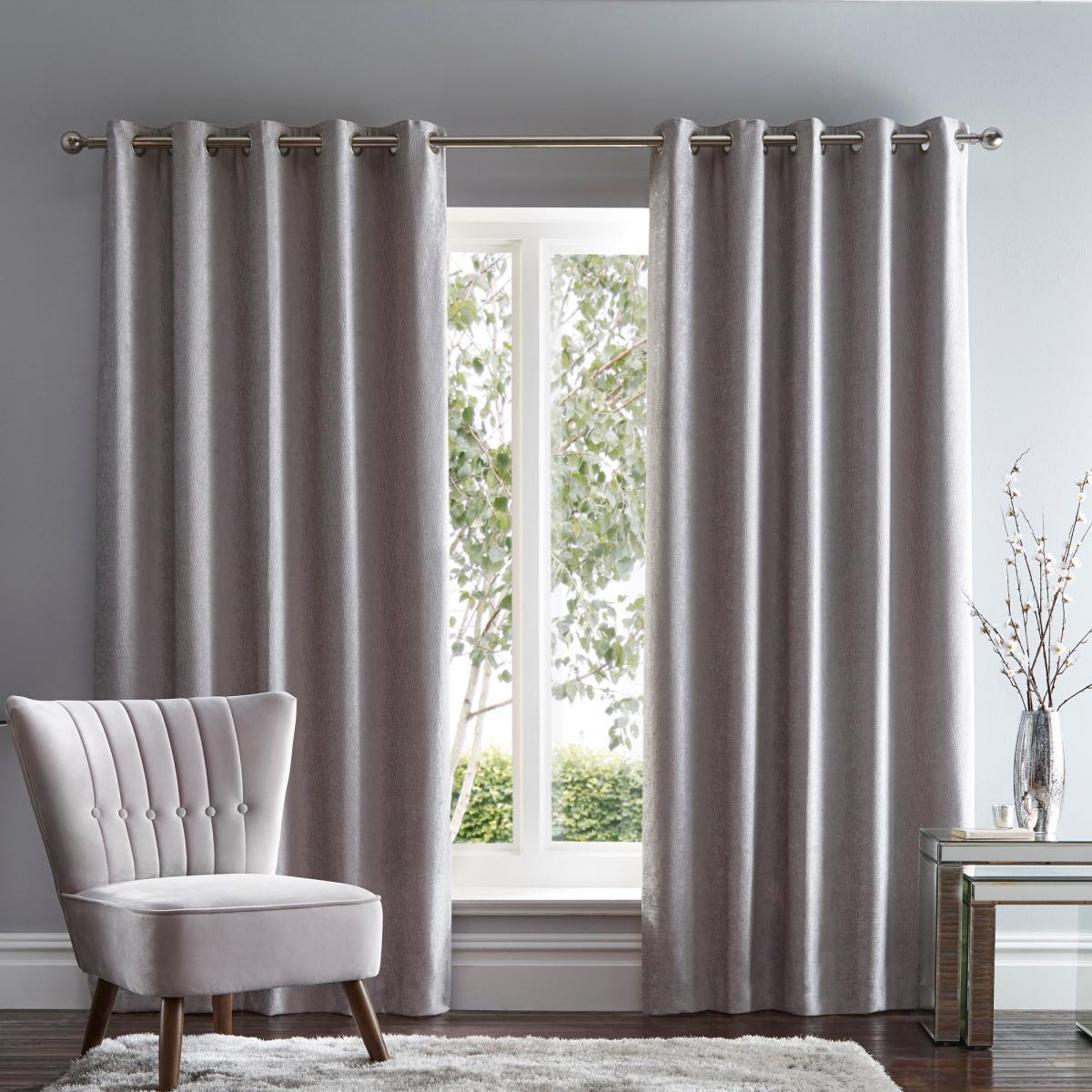 Chenille Silver Wave Eyelet Curtains Silver – image 2