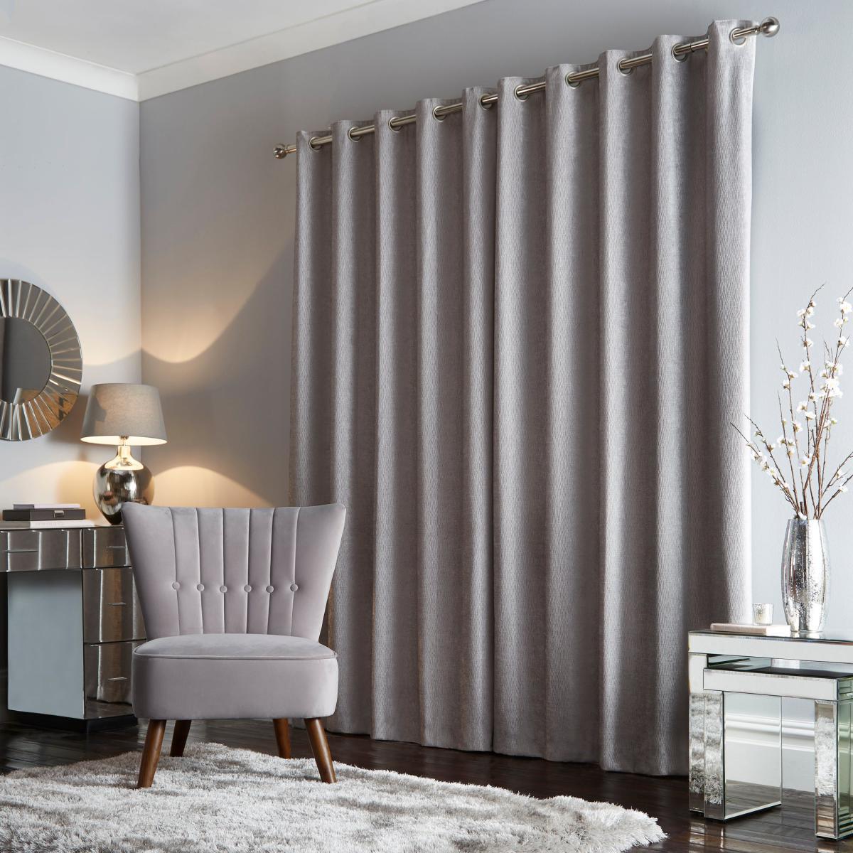 Chenille Silver Wave Eyelet Curtains Silver – image 3