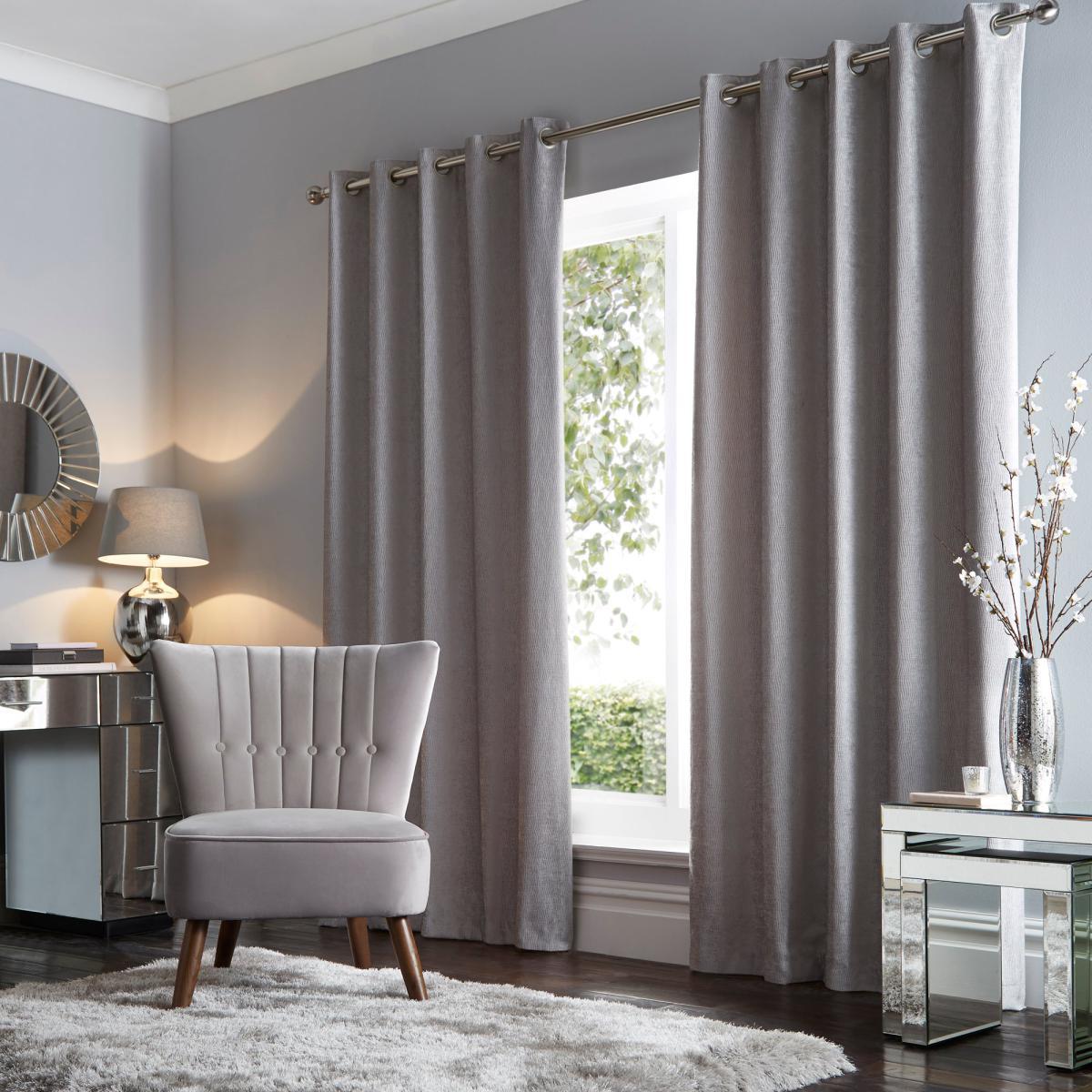 Chenille Silver Wave Eyelet Curtains Silver – image 6