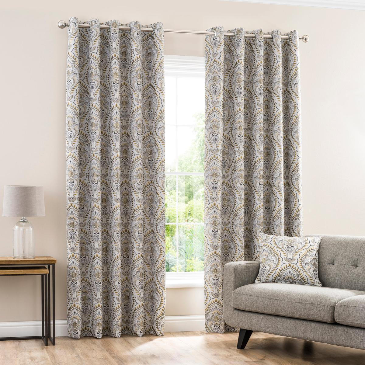 Leonardo Ochre Eyelet Curtains Yellow, Grey and Black – image 2