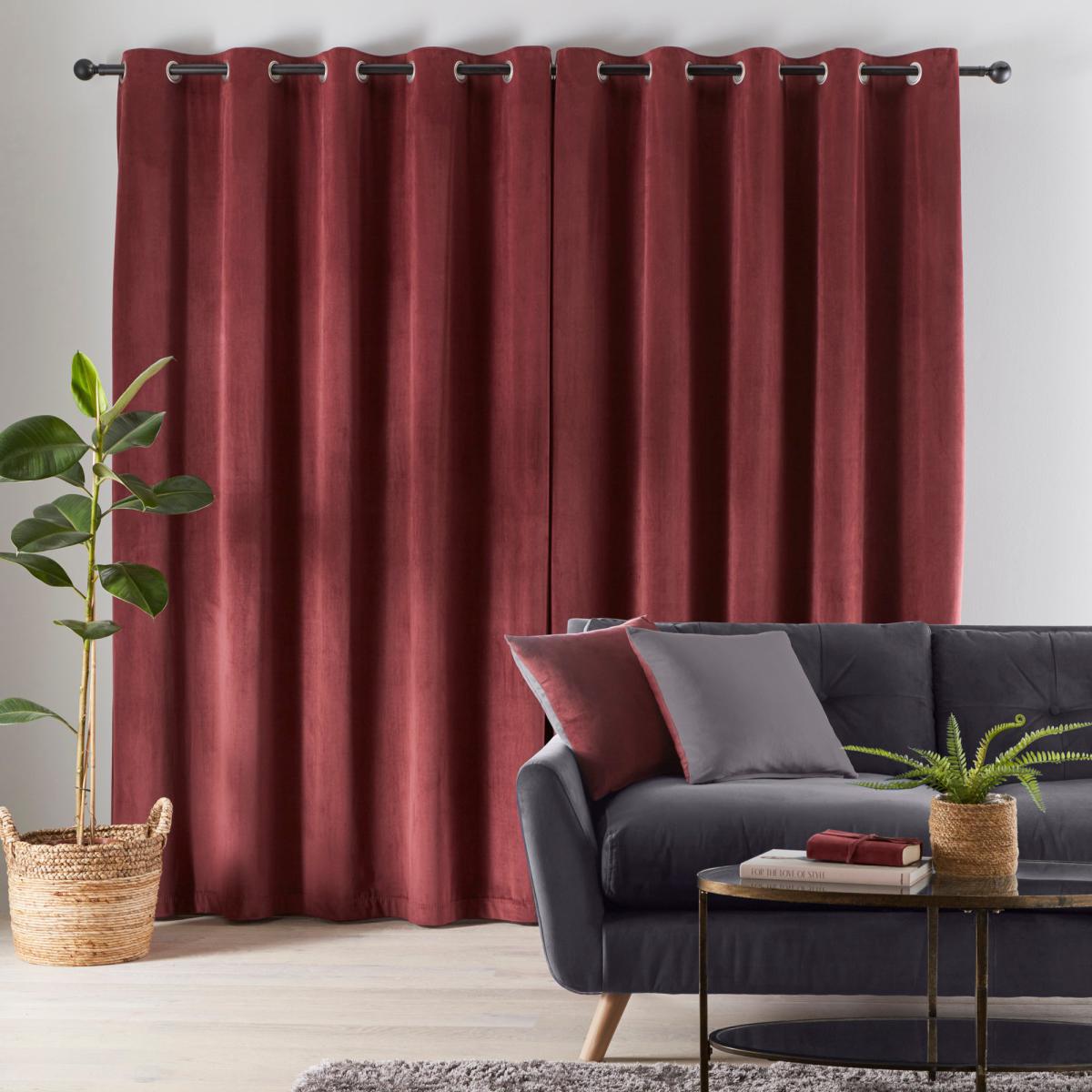 Reversible Merlot and Charcoal Velour Eyelet Curtains Red and Charcoal – image 3