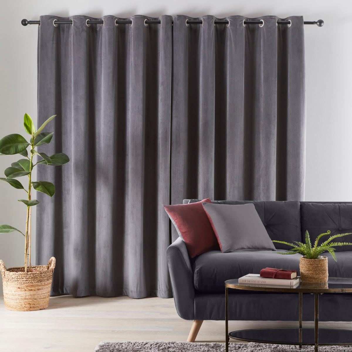 Reversible Merlot and Charcoal Velour Eyelet Curtains Red and Charcoal – image 4