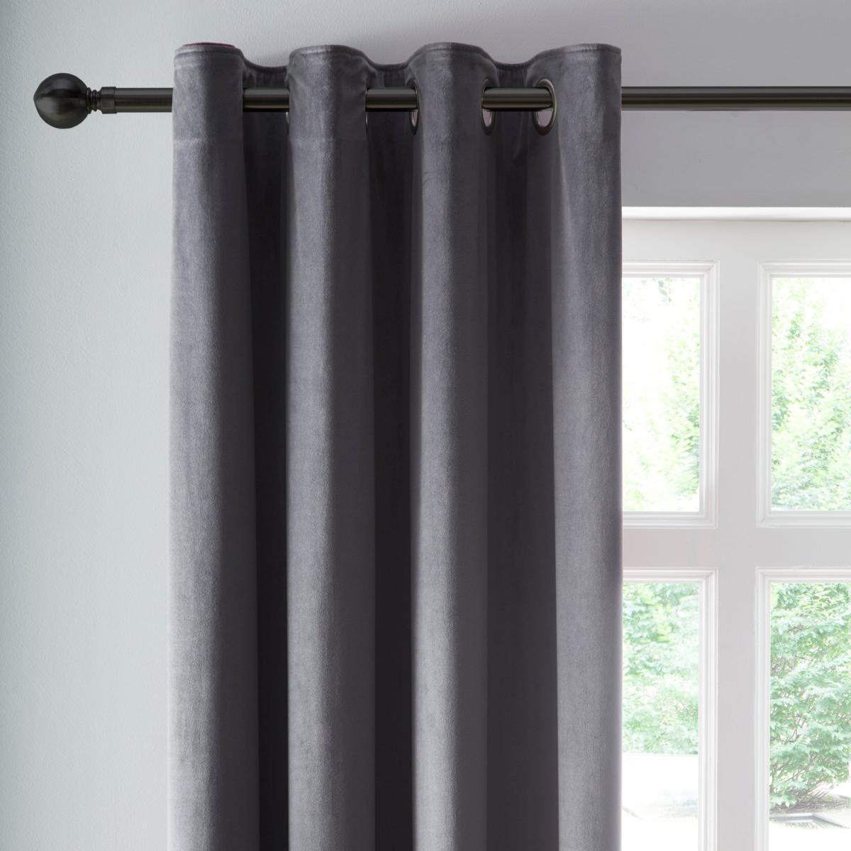 Reversible Merlot and Charcoal Velour Eyelet Curtains Red and Charcoal – image 7