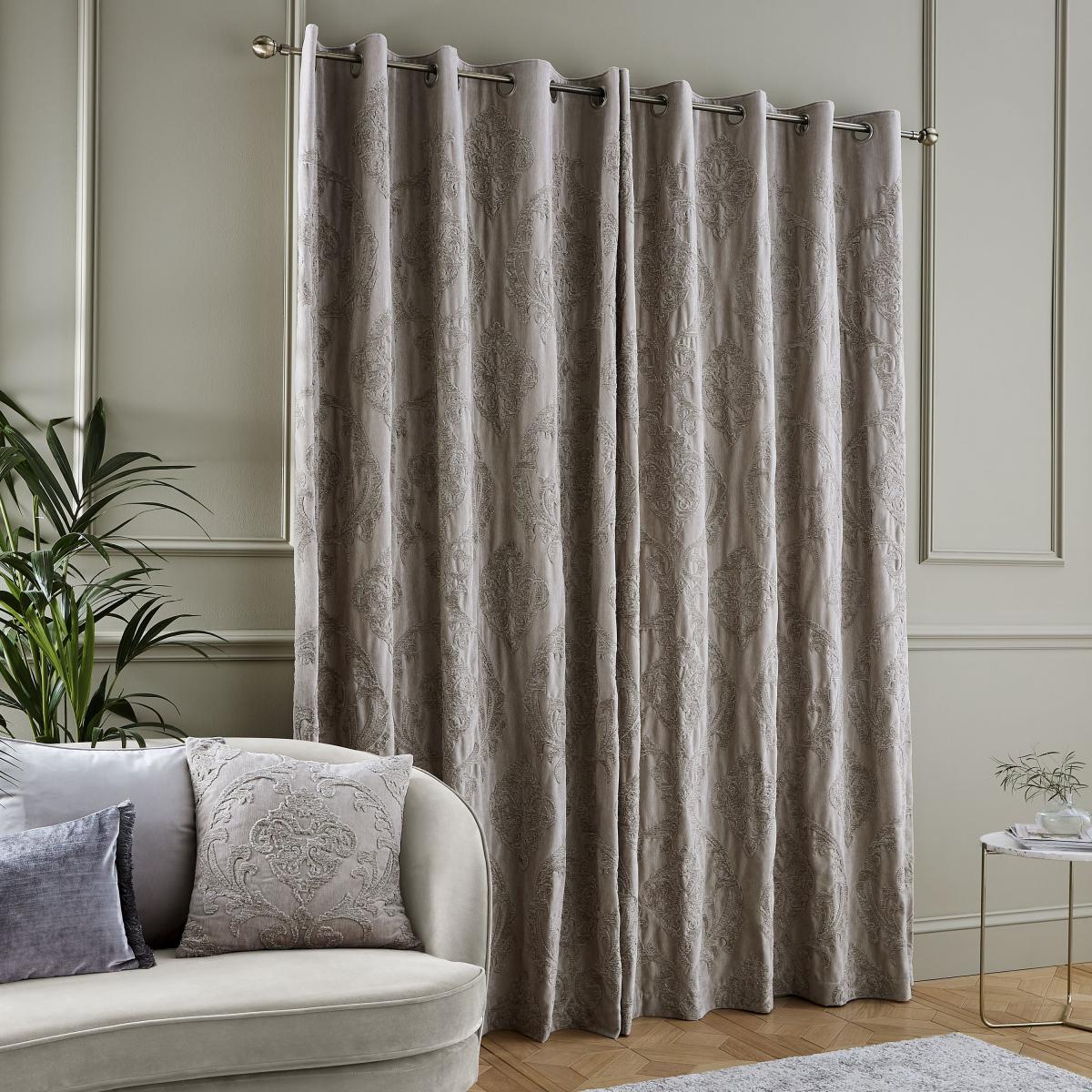 Louella Damask Natural Eyelet Curtains Brown – image 2