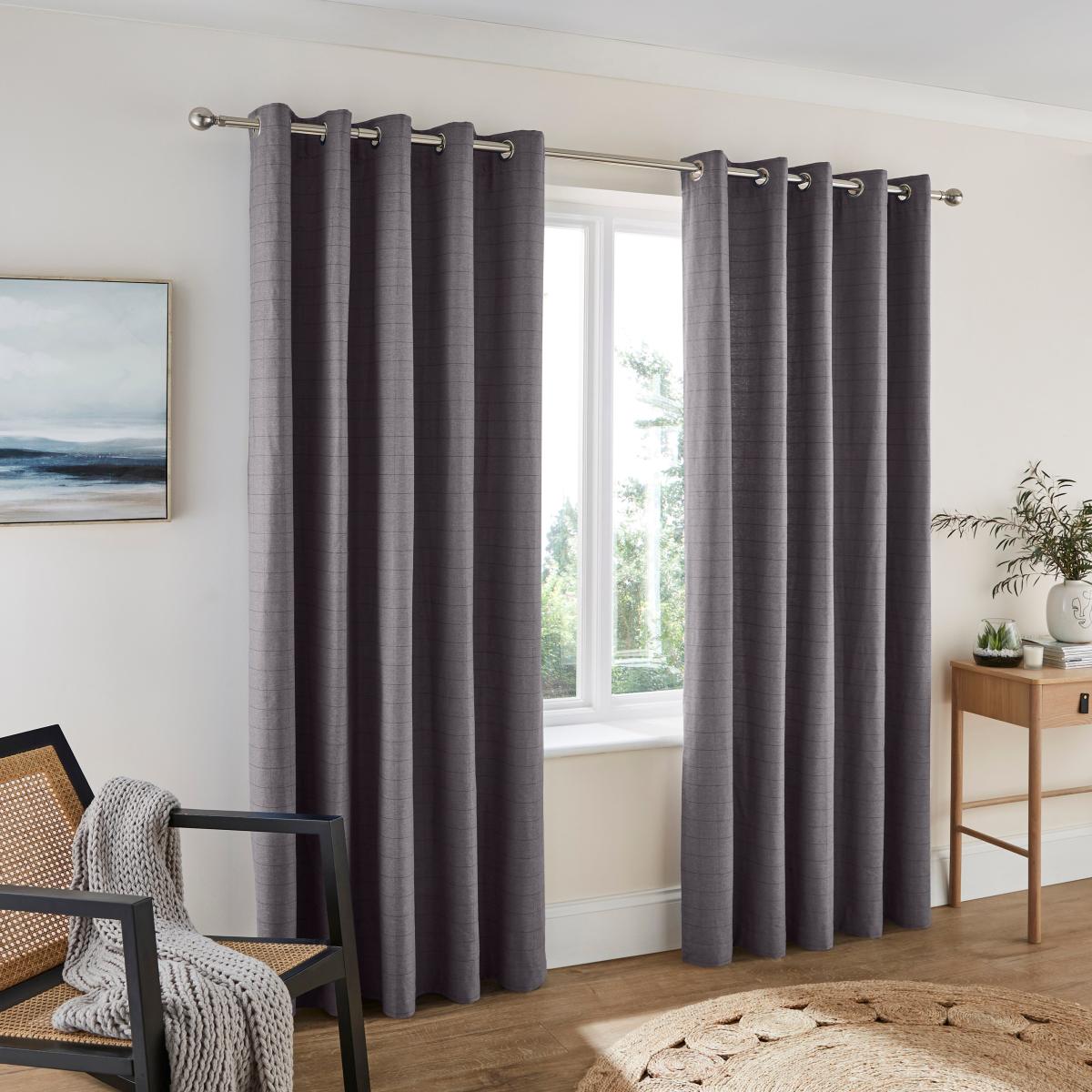 Recycled Burley Check Grey Eyelet Curtains Grey – image 2